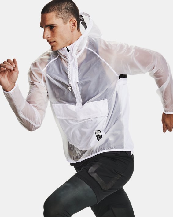 Men's UA Run Anywhere Anorak Jacket, White, pdpMainDesktop image number 3
